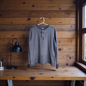 Untuckit Schrock Shirt Mens Large Blue Henley Thermal Snap Long Sleeve Crewneck